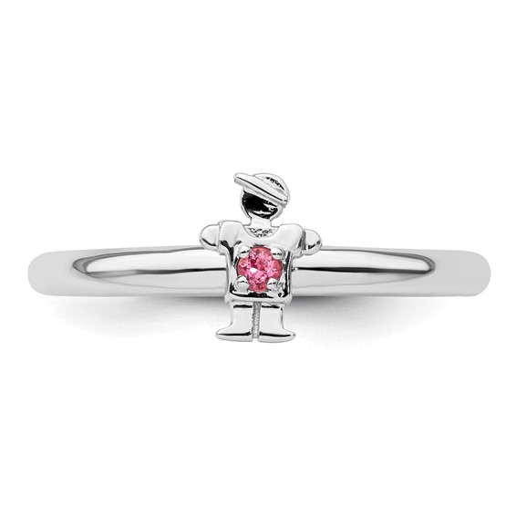 Sterling Silver Stackable Expressions Rhodium Pink Tourmaline Boy Ring