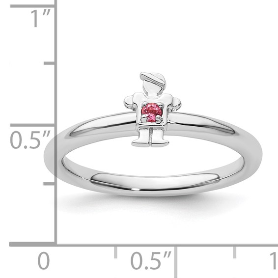 Sterling Silver Stackable Expressions Rhodium Pink Tourmaline Boy Ring
