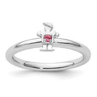 Sterling Silver Stackable Expressions Rhodium Pink Tourmaline Boy Ring