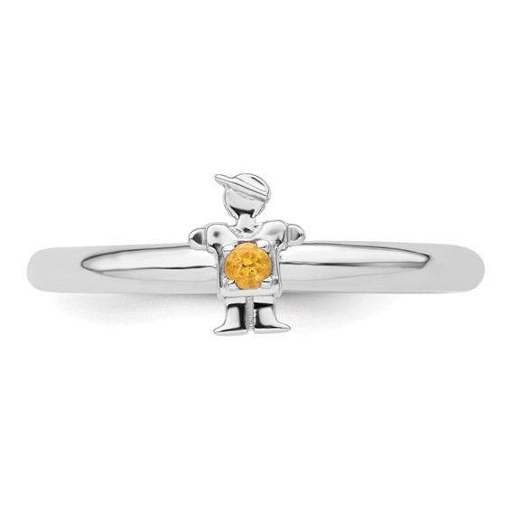 Sterling Silver Stackable Expressions Rhodium Citrine Boy Ring