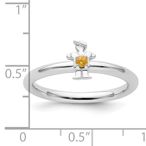 Sterling Silver Stackable Expressions Rhodium Citrine Boy Ring