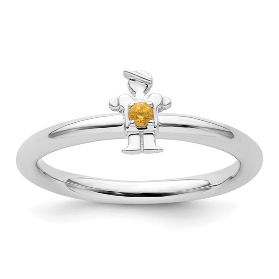 Sterling Silver Stackable Expressions Rhodium Citrine Boy Ring