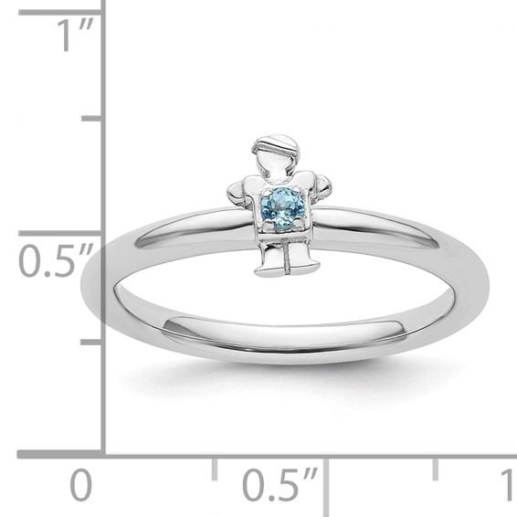 Sterling Silver Stackable Expressions Rhodium Blue Topaz Boy Ring
