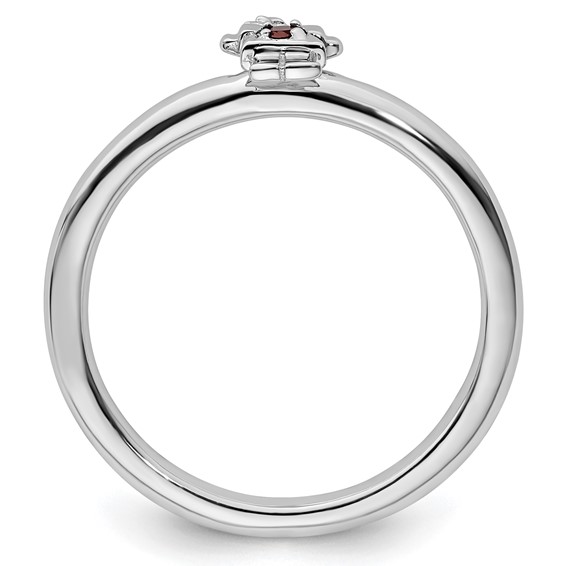 Sterling Silver Stackable Expressions Rhodium Garnet Girl Ring