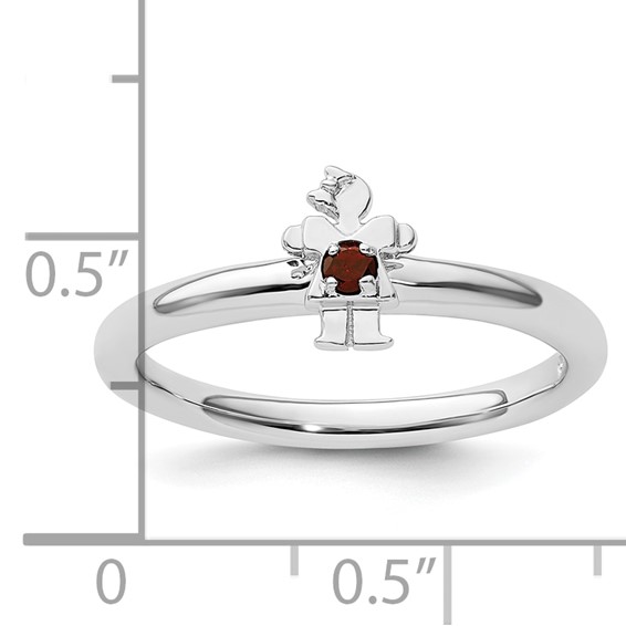 Sterling Silver Stackable Expressions Rhodium Garnet Girl Ring