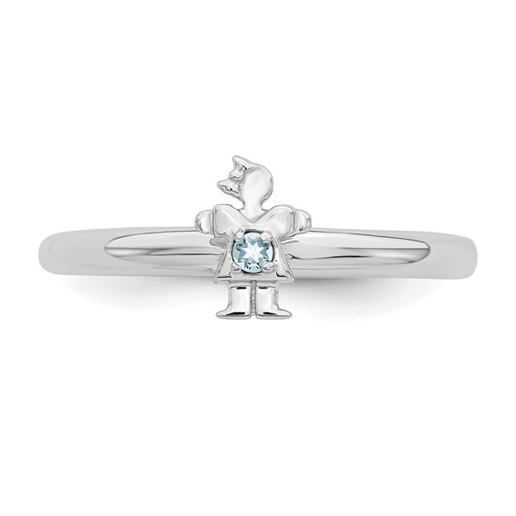 Sterling Silver Stackable Expressions Rhodium Aquamarine Girl Ring