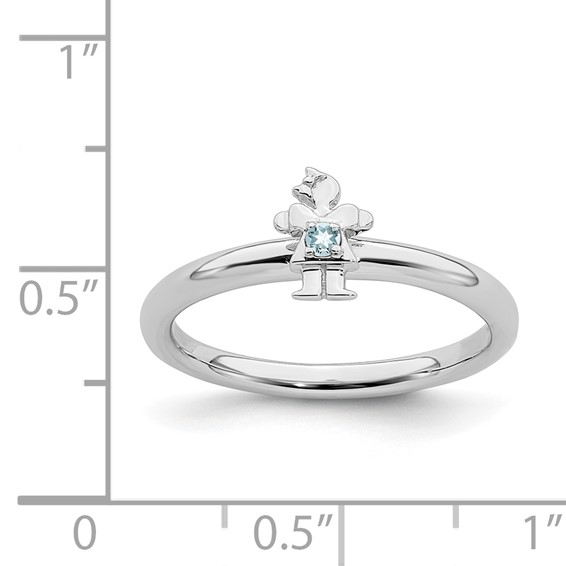 Sterling Silver Stackable Expressions Rhodium Aquamarine Girl Ring