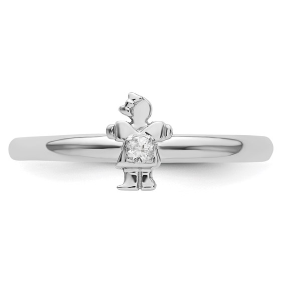 Sterling Silver Stackable Expressions Rhodium White Topaz Girl Ring