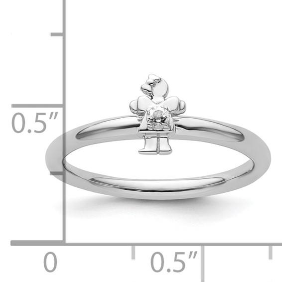 Sterling Silver Stackable Expressions Rhodium White Topaz Girl Ring