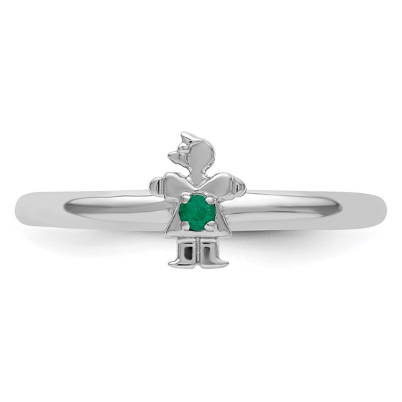 Sterling Silver Stackable Expressions Rhodium Cr. Emerald Girl Ring