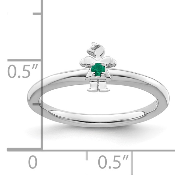Sterling Silver Stackable Expressions Rhodium Cr. Emerald Girl Ring