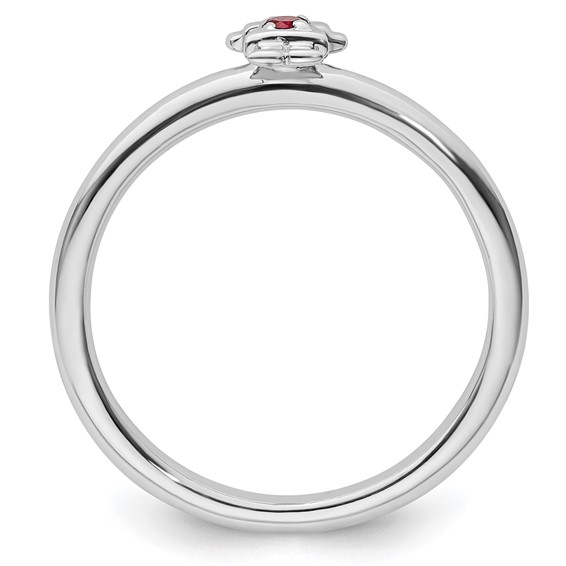 Sterling Silver Stackable Expressions Rhodium Cr. Ruby Girl Ring