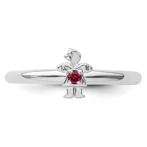 Sterling Silver Stackable Expressions Rhodium Cr. Ruby Girl Ring