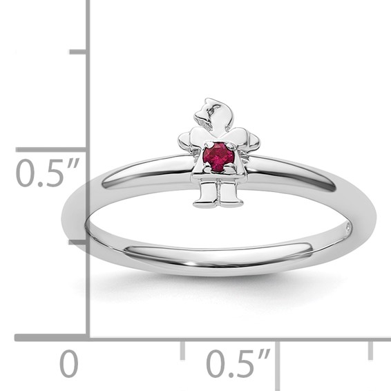 Sterling Silver Stackable Expressions Rhodium Cr. Ruby Girl Ring