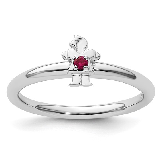 Sterling Silver Stackable Expressions Rhodium Cr. Ruby Girl Ring