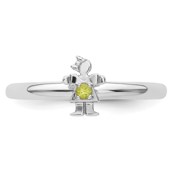 Sterling Silver Stackable Expressions Rhodium Peridot Girl Ring