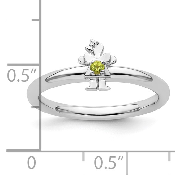 Sterling Silver Stackable Expressions Rhodium Peridot Girl Ring