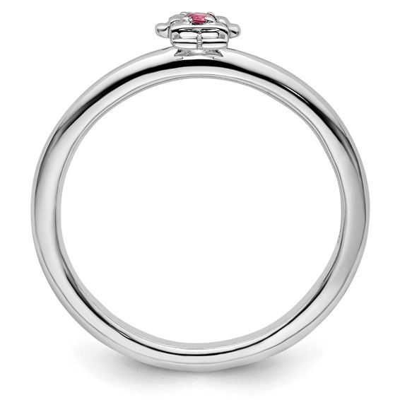 Sterling Silver Stackable Expressions Rhodium Pink Tourmaline Girl Ring