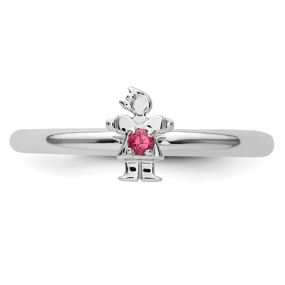 Sterling Silver Stackable Expressions Rhodium Pink Tourmaline Girl Ring