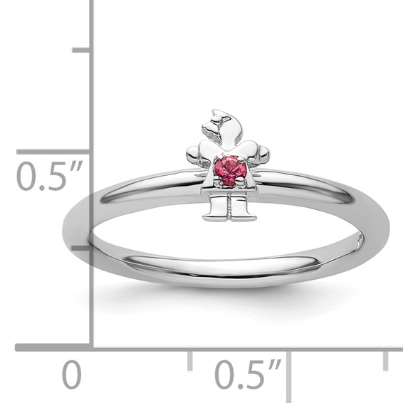 Sterling Silver Stackable Expressions Rhodium Pink Tourmaline Girl Ring