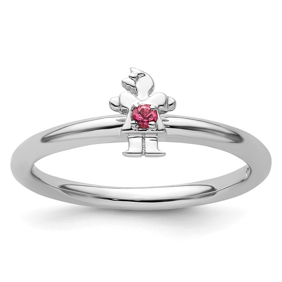 Sterling Silver Stackable Expressions Rhodium Pink Tourmaline Girl Ring