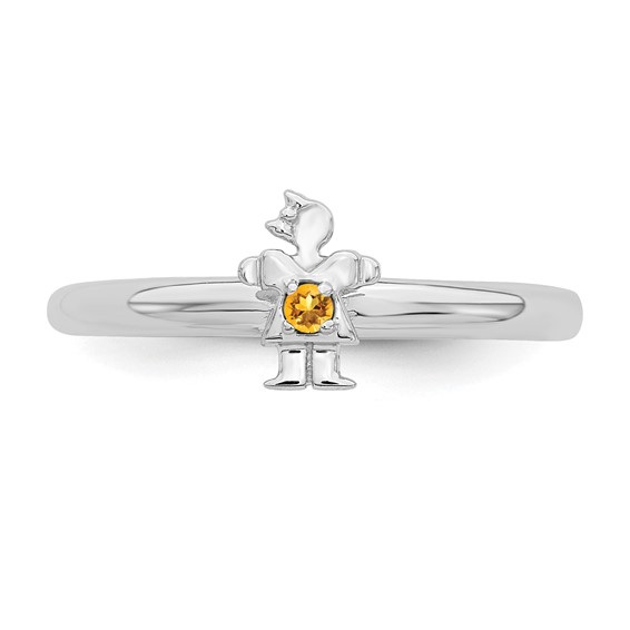 Sterling Silver Stackable Expressions Rhodium Citrine Girl Ring