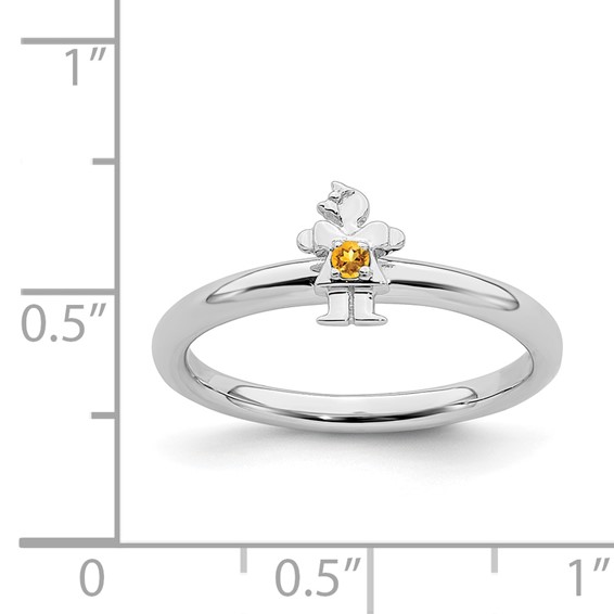 Sterling Silver Stackable Expressions Rhodium Citrine Girl Ring