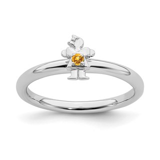 Sterling Silver Stackable Expressions Rhodium Citrine Girl Ring