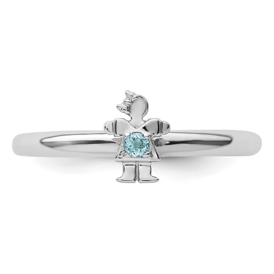 Sterling Silver Stackable Expressions Rhodium Blue Topaz Girl Ring
