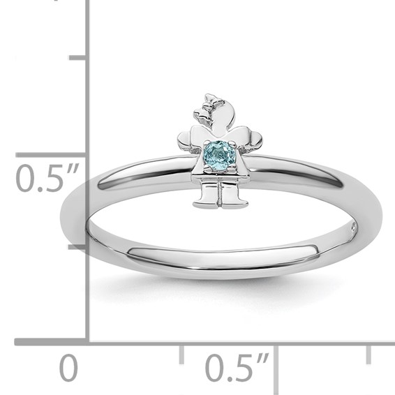 Sterling Silver Stackable Expressions Rhodium Blue Topaz Girl Ring