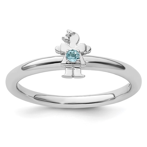 Sterling Silver Stackable Expressions Rhodium Blue Topaz Girl Ring