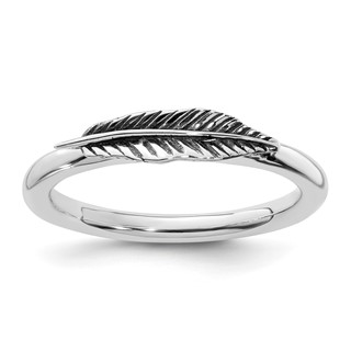 Sterling Silver Stackable Expressions Antiqued Feather Ring