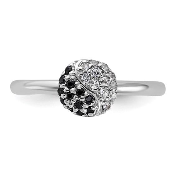 Sterling Silver Stackable Expressions Rhodium White Topaz Onyx Ring