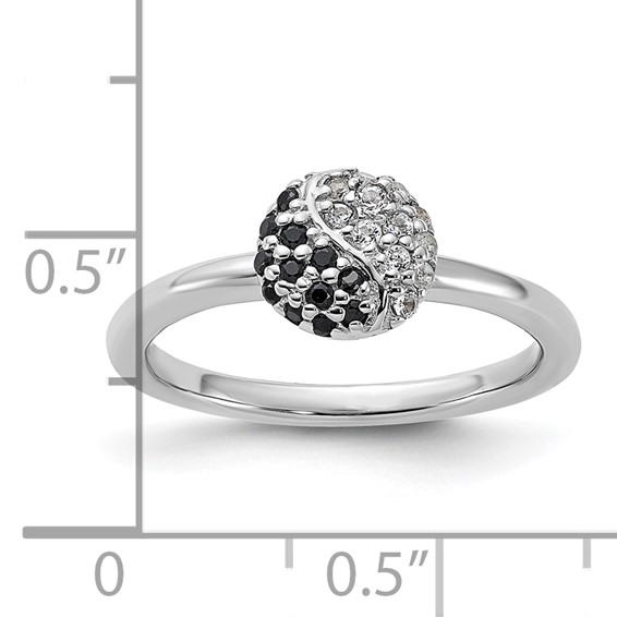 Sterling Silver Stackable Expressions Rhodium White Topaz Onyx Ring