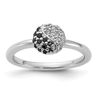 Sterling Silver Stackable Expressions Rhodium White Topaz Onyx Ring