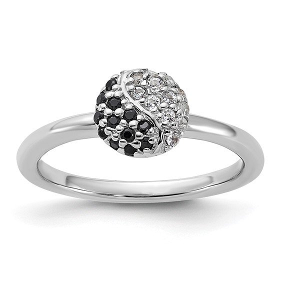 Sterling Silver Stackable Expressions Rhodium White Topaz Onyx Ring