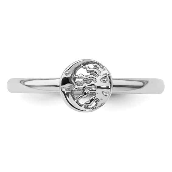 Sterling Silver Stackable Expressions Rhodium Sun/Moon Ring