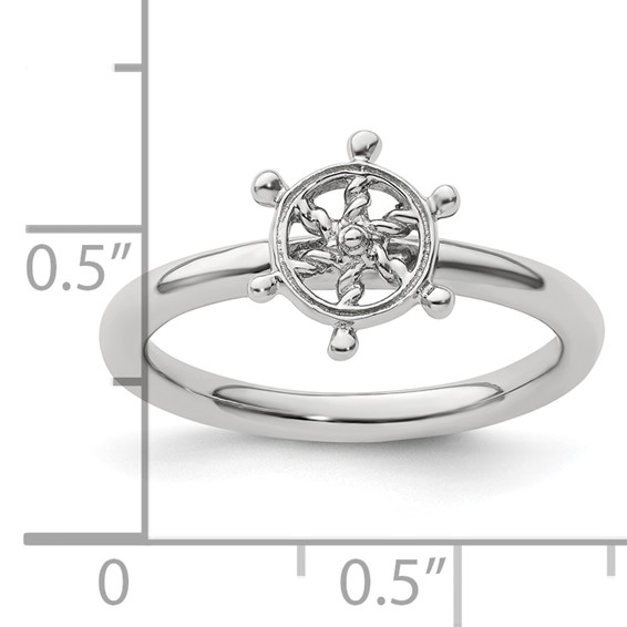 Sterling Silver Stackable Expressions Rhodium Ship's Wheel Ring
