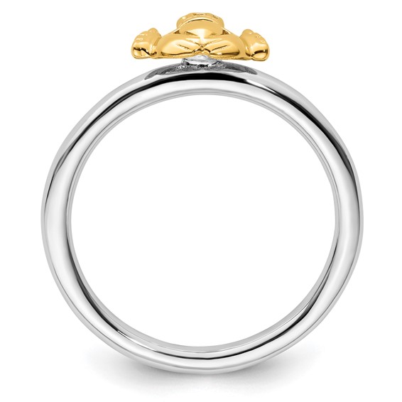 Sterling Silver Stackable Expressions Yellow-plated Claddagh Ring