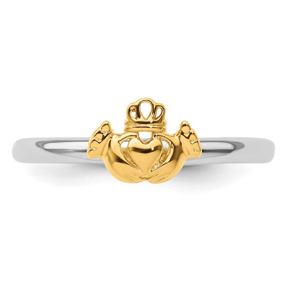 Sterling Silver Stackable Expressions Yellow-plated Claddagh Ring