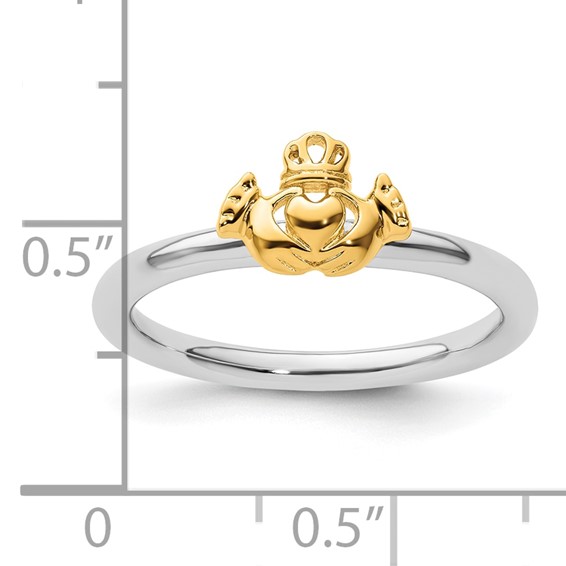 Sterling Silver Stackable Expressions Yellow-plated Claddagh Ring