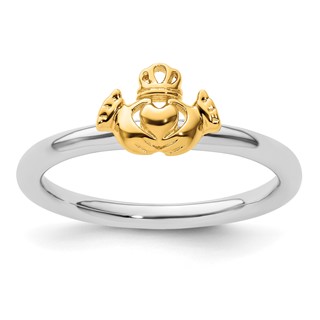 Sterling Silver Stackable Expressions Yellow-plated Claddagh Ring