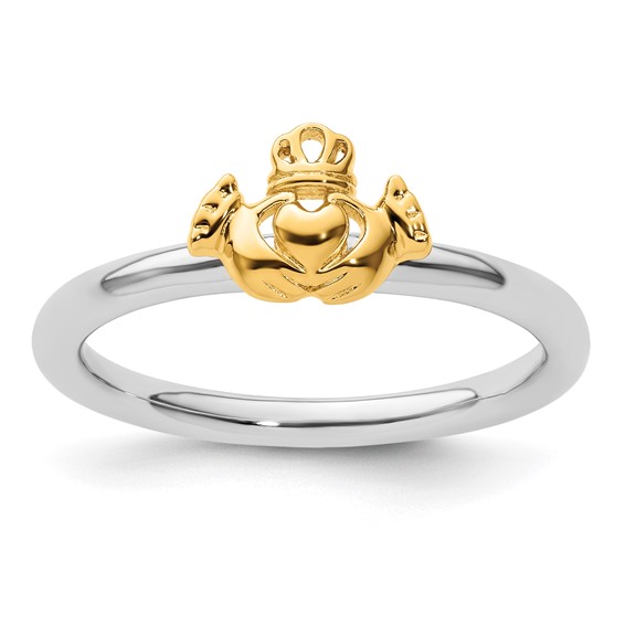 Sterling Silver Stackable Expressions Yellow-plated Claddagh Ring