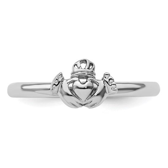 Sterling Silver Stackable Expressions Rhodium Claddagh Ring