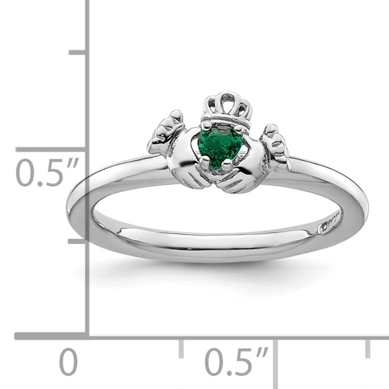 Sterling Silver Stackable Expressions Rhd. Cr. Emerald Claddagh Ring