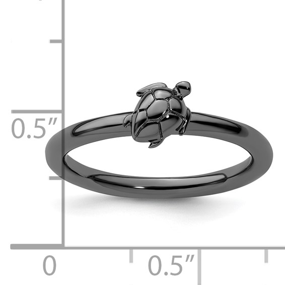 Sterling Silver Stackable Expressions Black-plated Turtle Ring