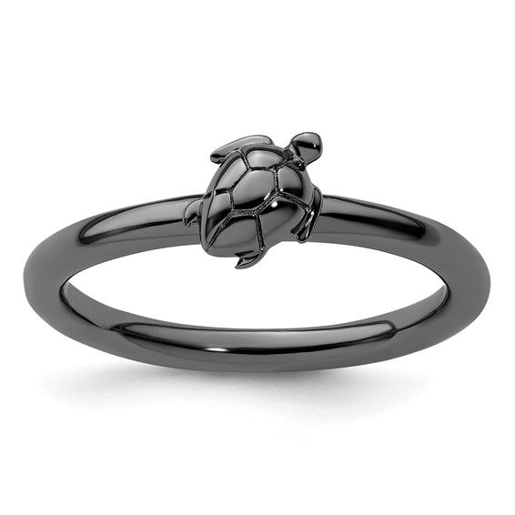 Sterling Silver Stackable Expressions Black-plated Turtle Ring