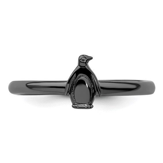 Sterling Silver Stackable Expressions Black-plated Penguin Ring