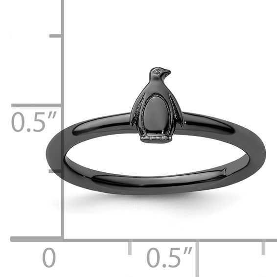 Sterling Silver Stackable Expressions Black-plated Penguin Ring