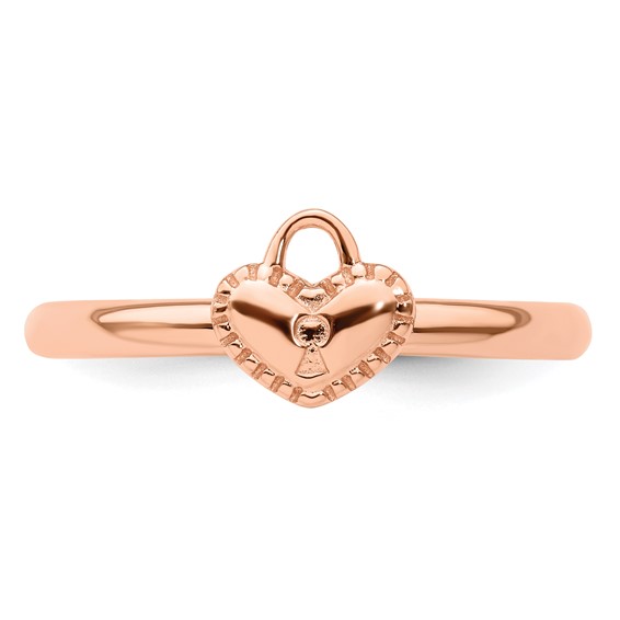 Sterling Silver Stackable Expressions Pink-plated Heart Padlock Ring